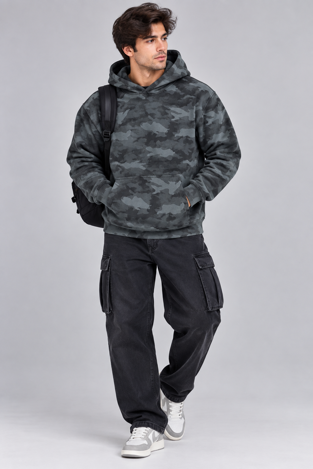 AMOLDO Men’s Camouflage Cotton Fleece Pullover Hoodie | Winter Hooded Sweatshirt