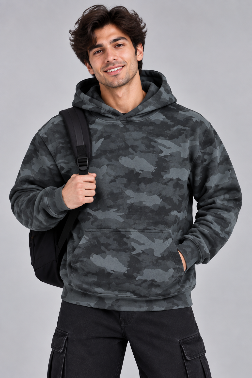 AMOLDO Men’s Camouflage Cotton Fleece Pullover Hoodie | Winter Hooded Sweatshirt