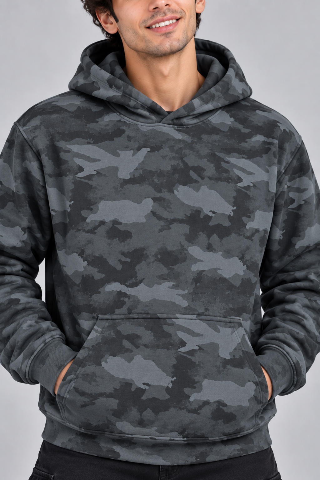 AMOLDO Men’s Camouflage Cotton Fleece Pullover Hoodie | Winter Hooded Sweatshirt