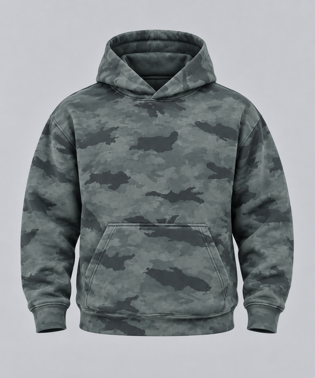 AMOLDO Men’s Camouflage Cotton Fleece Pullover Hoodie | Winter Hooded Sweatshirt