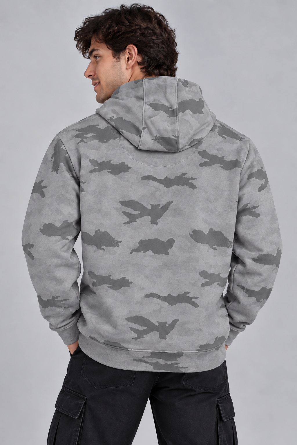 AMOLDO Men’s Camouflage Cotton Fleece Pullover Hoodie | Winter Hooded Sweatshirt