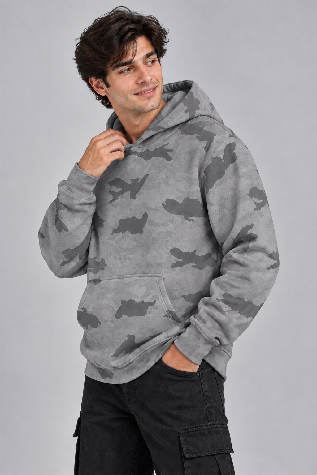 AMOLDO Men’s Camouflage Cotton Fleece Pullover Hoodie | Winter Hooded Sweatshirt