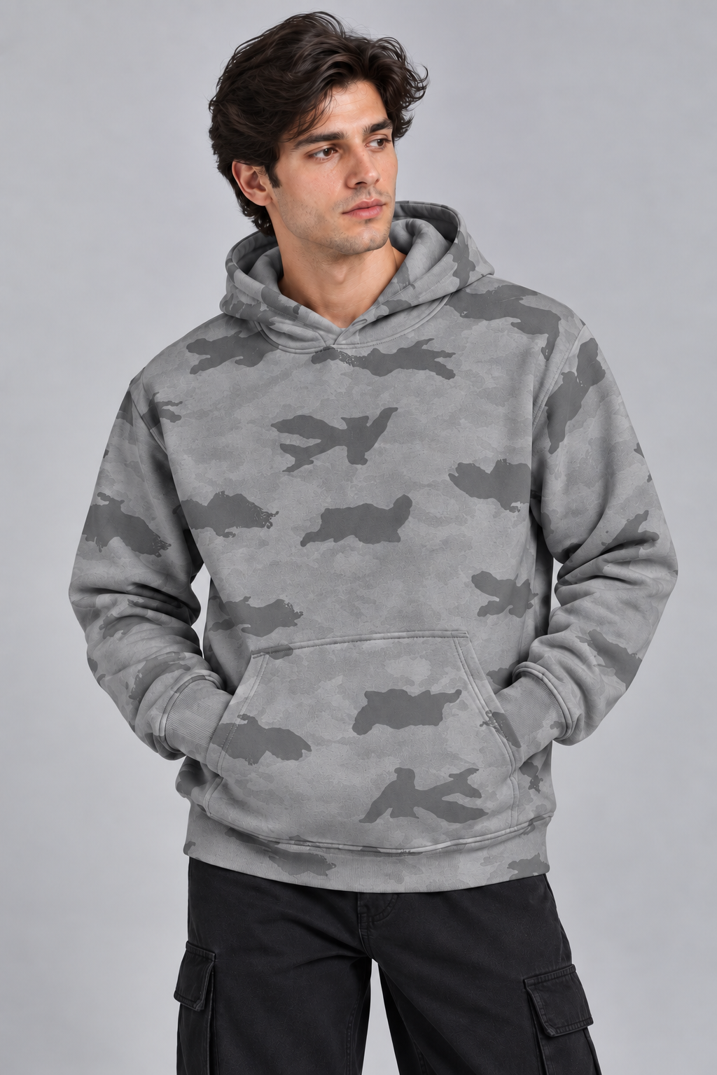 AMOLDO Men’s Camouflage Cotton Fleece Pullover Hoodie | Winter Hooded Sweatshirt