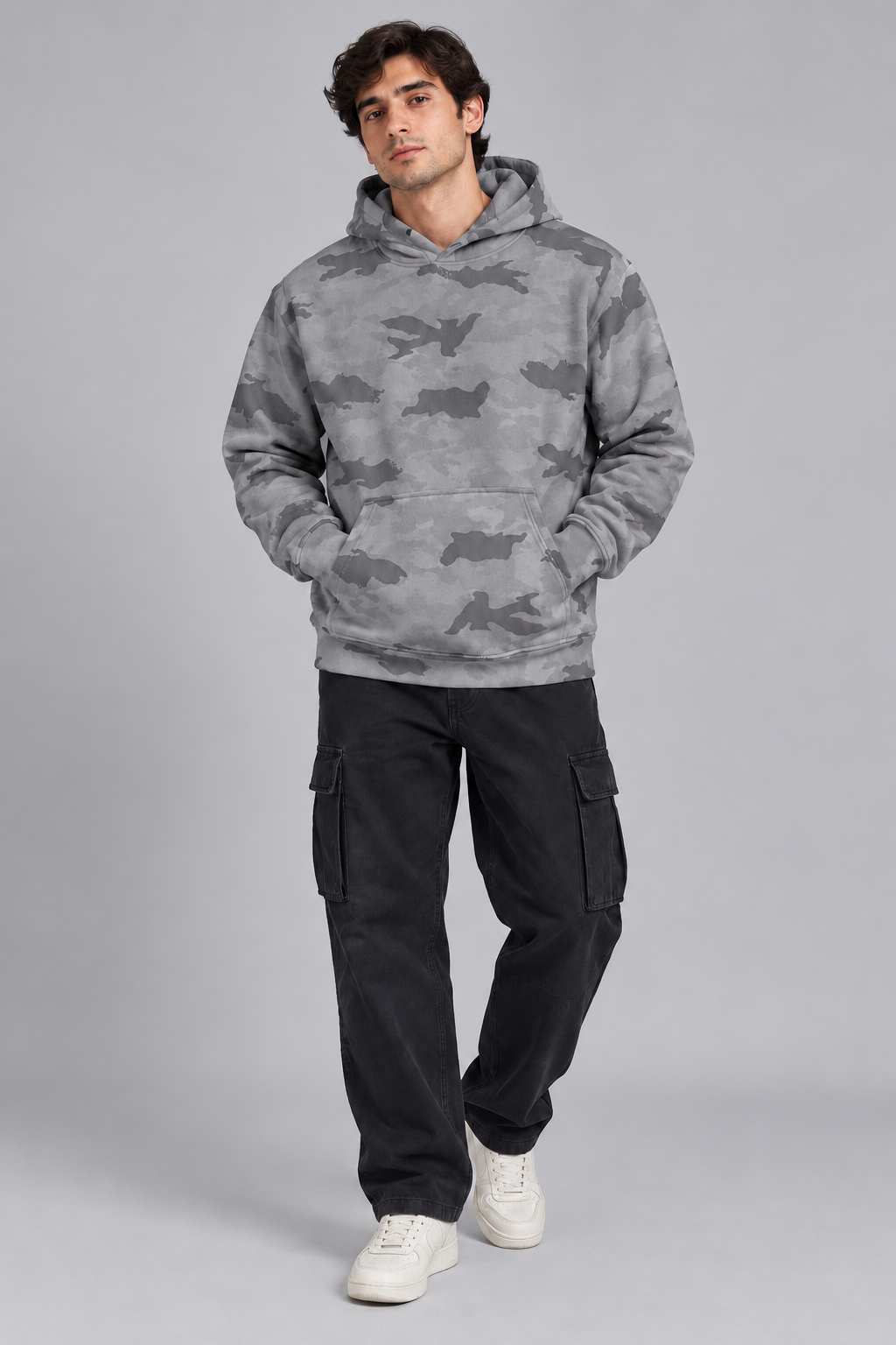 AMOLDO Men’s Camouflage Cotton Fleece Pullover Hoodie | Winter Hooded Sweatshirt