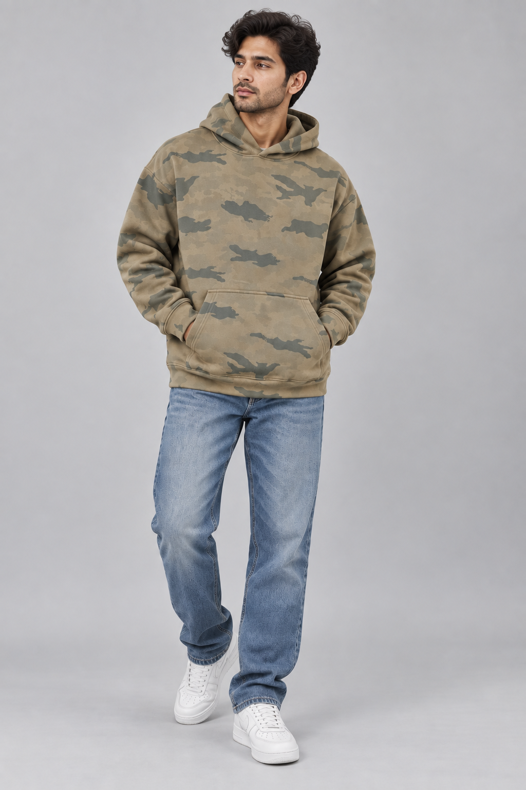 AMOLDO Men’s Camouflage Cotton Fleece Pullover Hoodie | Winter Hooded Sweatshirt