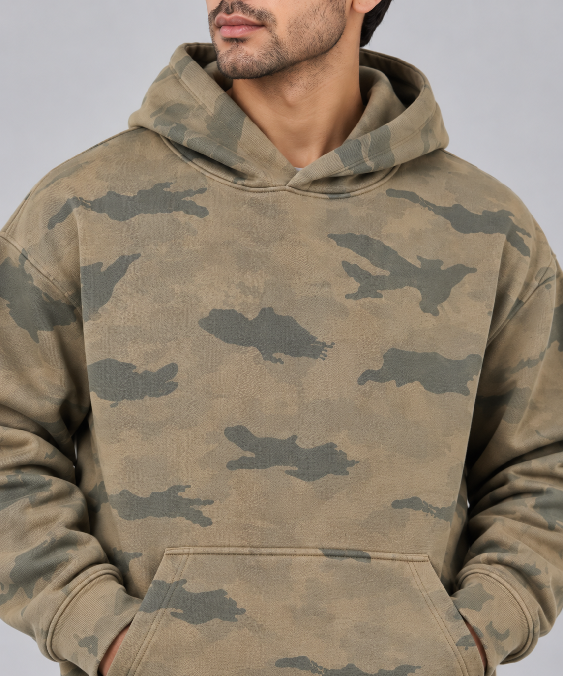 AMOLDO Men’s Camouflage Cotton Fleece Pullover Hoodie | Winter Hooded Sweatshirt