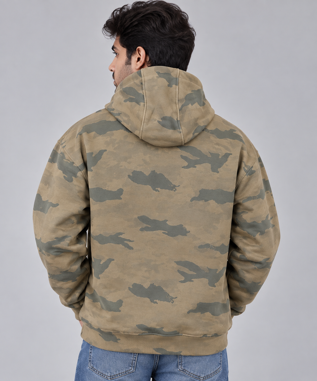 AMOLDO Men’s Camouflage Cotton Fleece Pullover Hoodie | Winter Hooded Sweatshirt