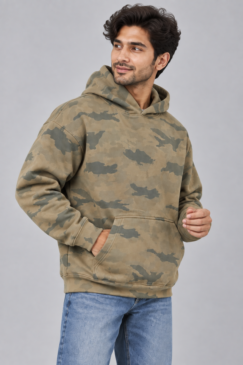 AMOLDO Men’s Camouflage Cotton Fleece Pullover Hoodie | Winter Hooded Sweatshirt