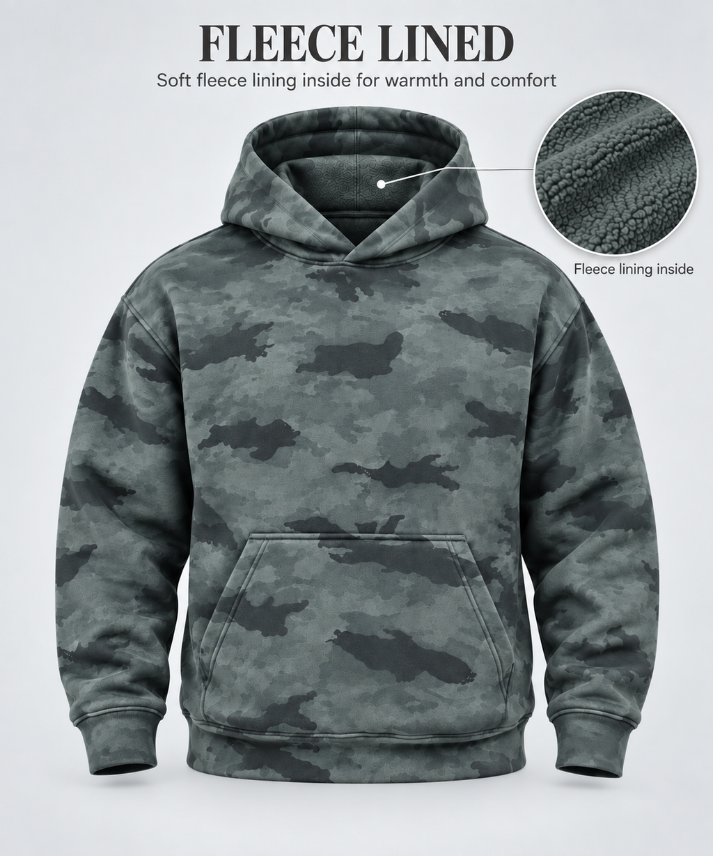AMOLDO Men’s Camouflage Cotton Fleece Pullover Hoodie | Winter Hooded Sweatshirt
