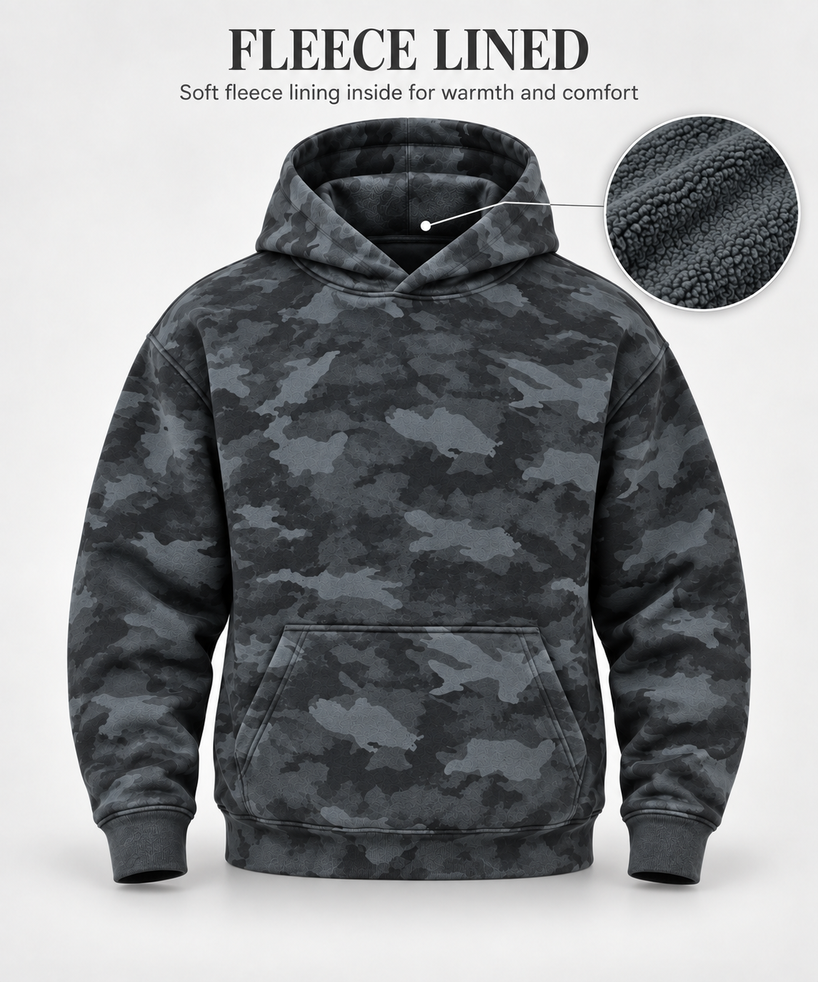 AMOLDO Men’s Camouflage Cotton Fleece Pullover Hoodie | Winter Hooded Sweatshirt