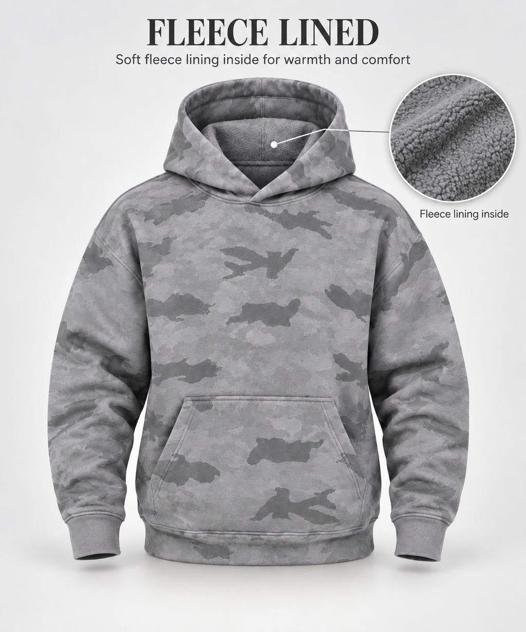 AMOLDO Men’s Camouflage Cotton Fleece Pullover Hoodie | Winter Hooded Sweatshirt