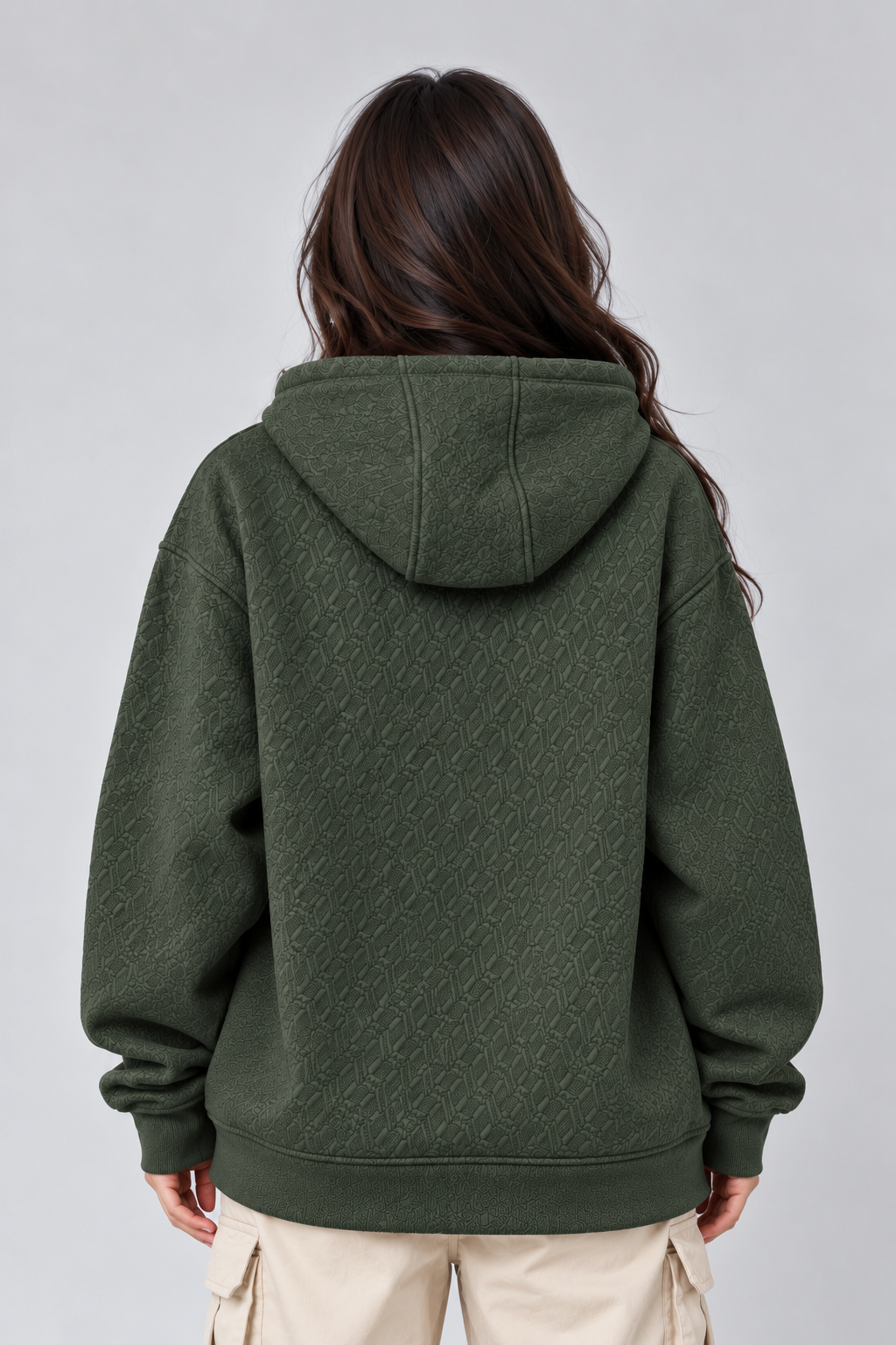 AMOLDO Women's Oversized Textured Pullover Hoodie | 400+ GSM | Olive