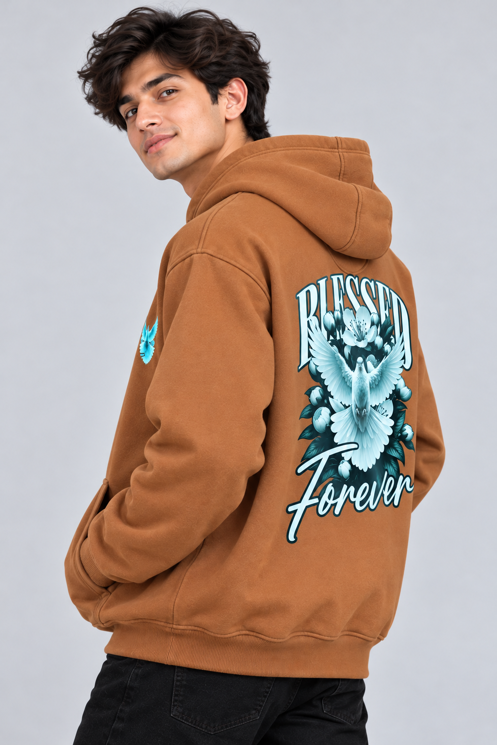 Amoldo Men's Fleece Hoodie with Graphic Print | 400+ GSM Sweatshirt | Brown
