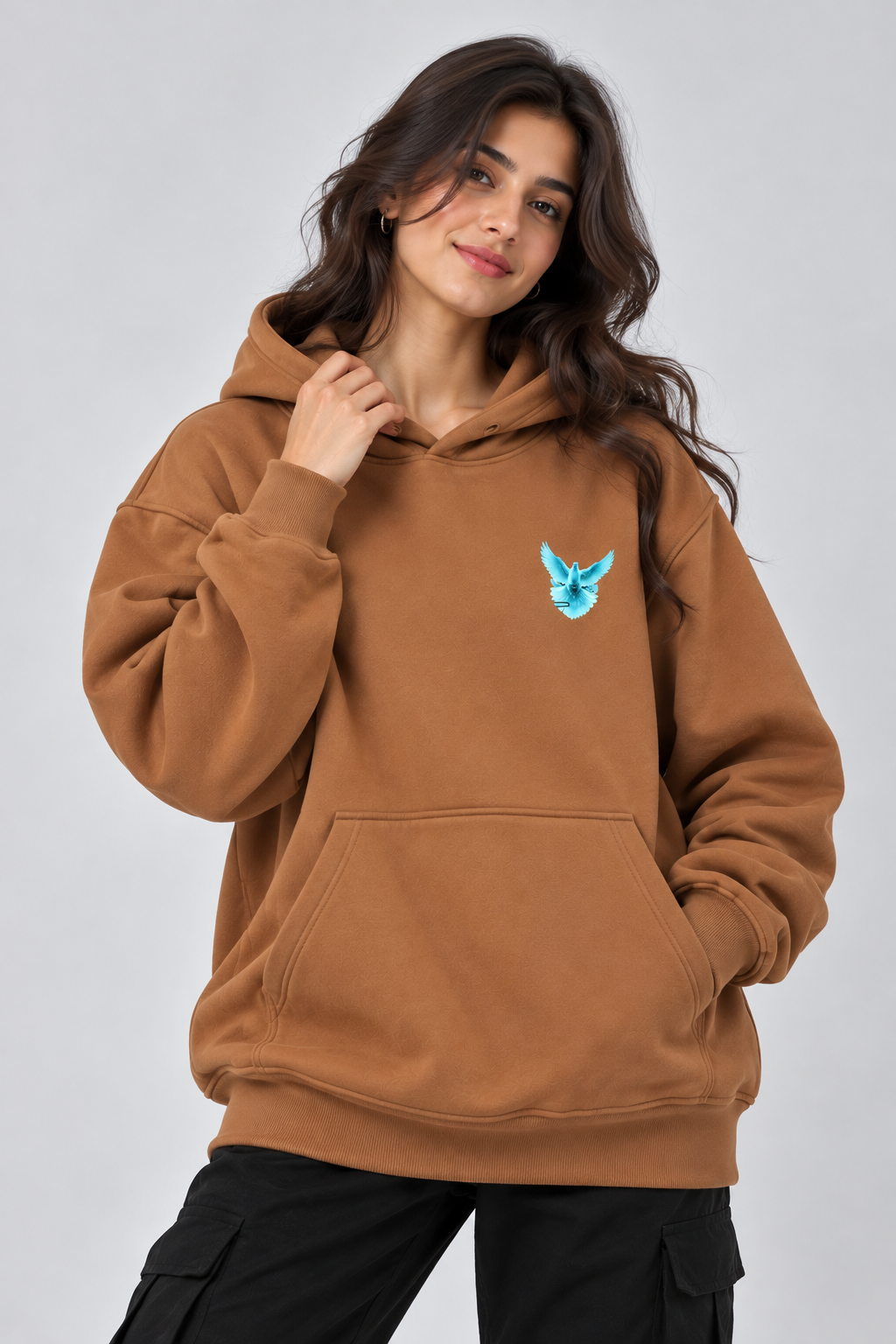 AMOLDO Women's Oversized Fleece Lined Hooded Sweatshirt | 400+ GSM | Brown