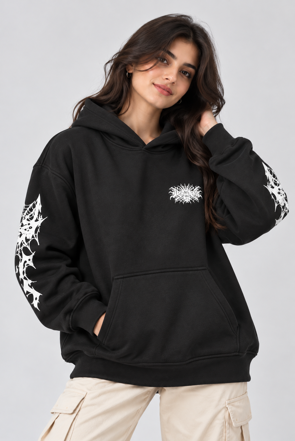 AMOLDO Women's Oversized Fleece Lined Hooded Sweatshirt | 400+ GSM | Black