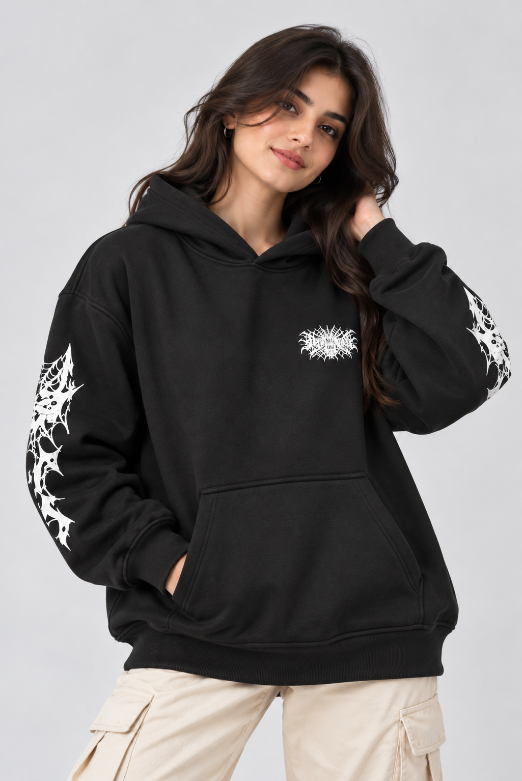 AMOLDO Women's Oversized Fleece Lined Hooded Sweatshirt | 400+ GSM | Black
