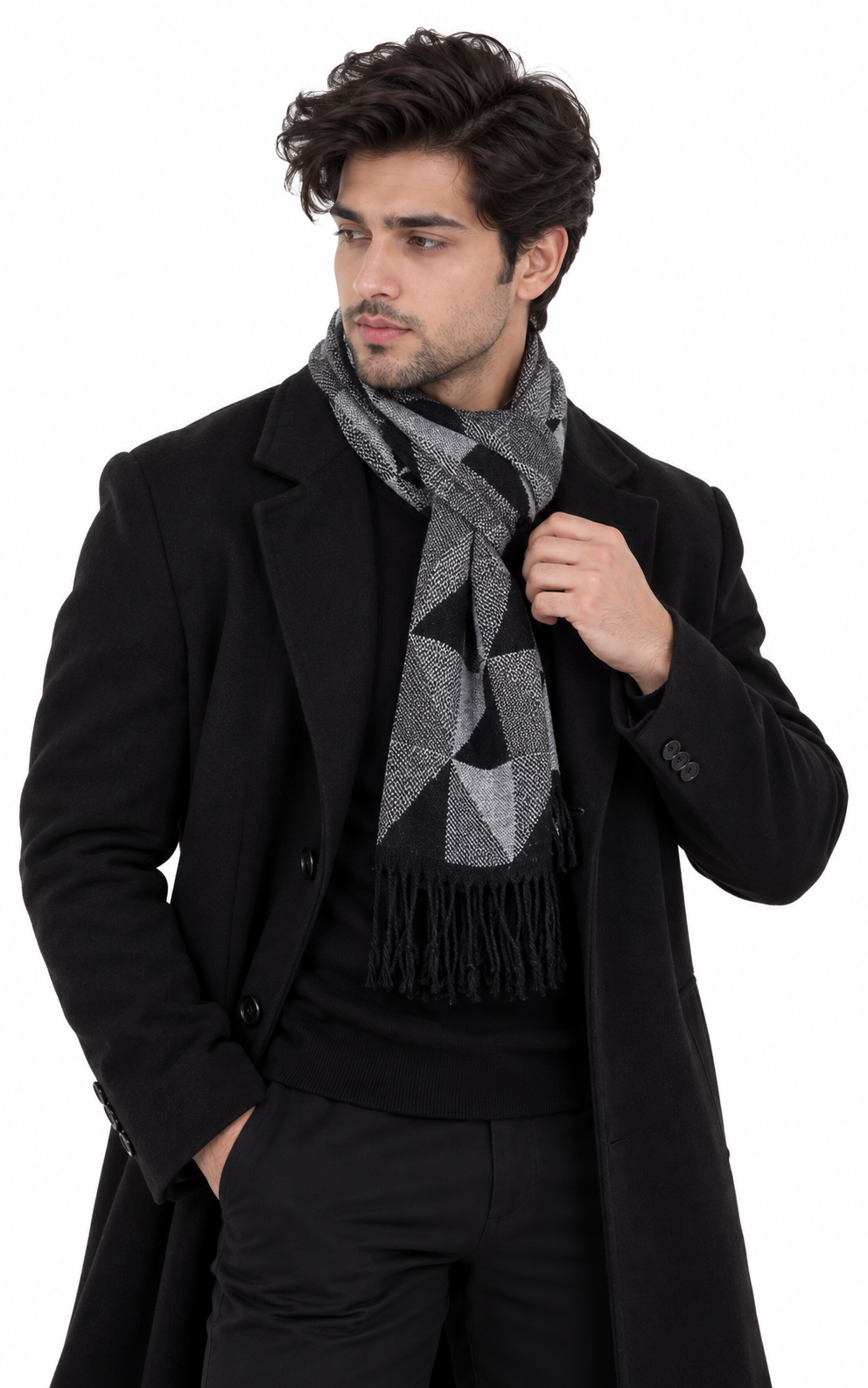 Woolen Geometric Muffler- Light Grey | Amoldo
