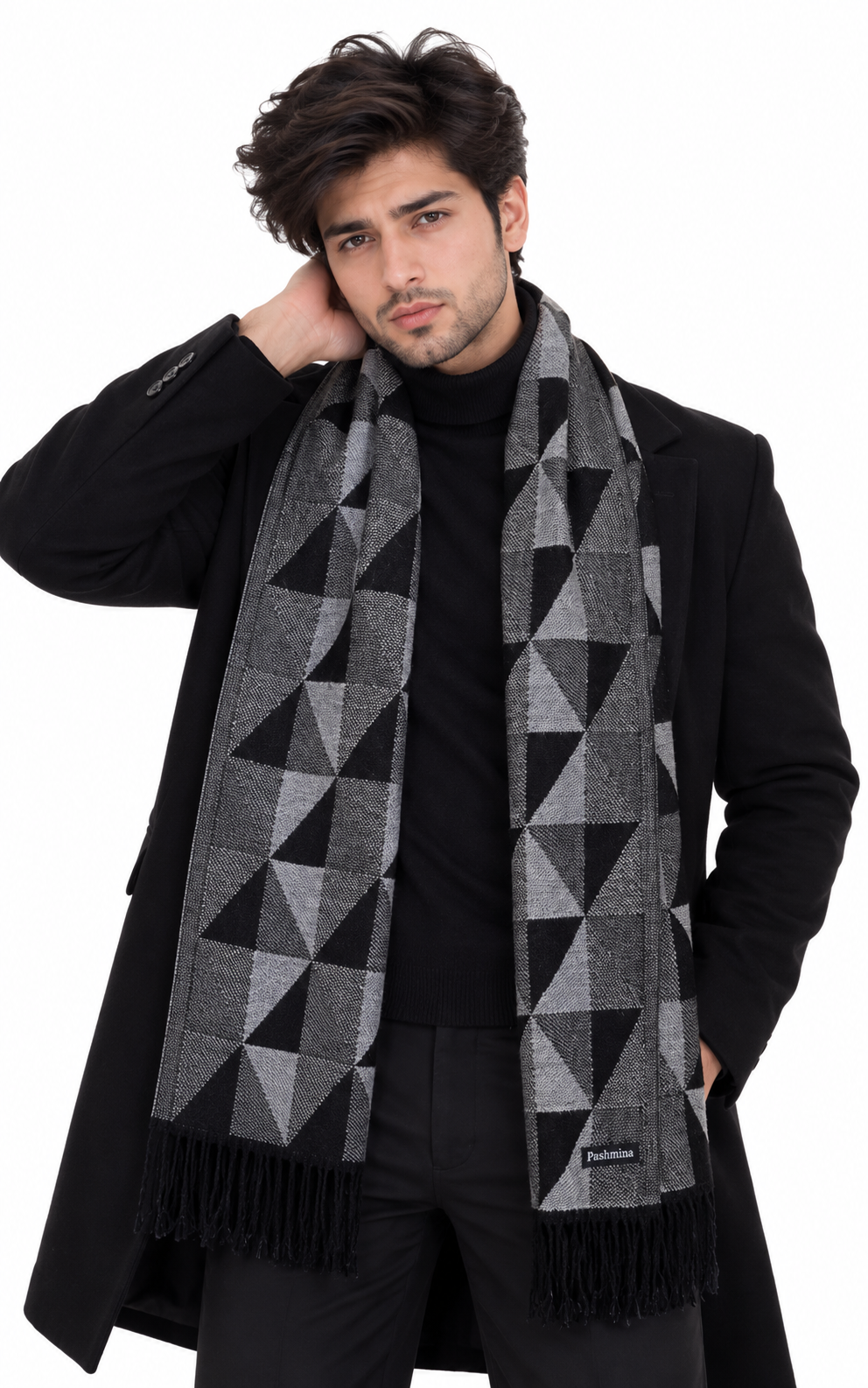 Woolen Geometric Muffler- Light Grey | Amoldo