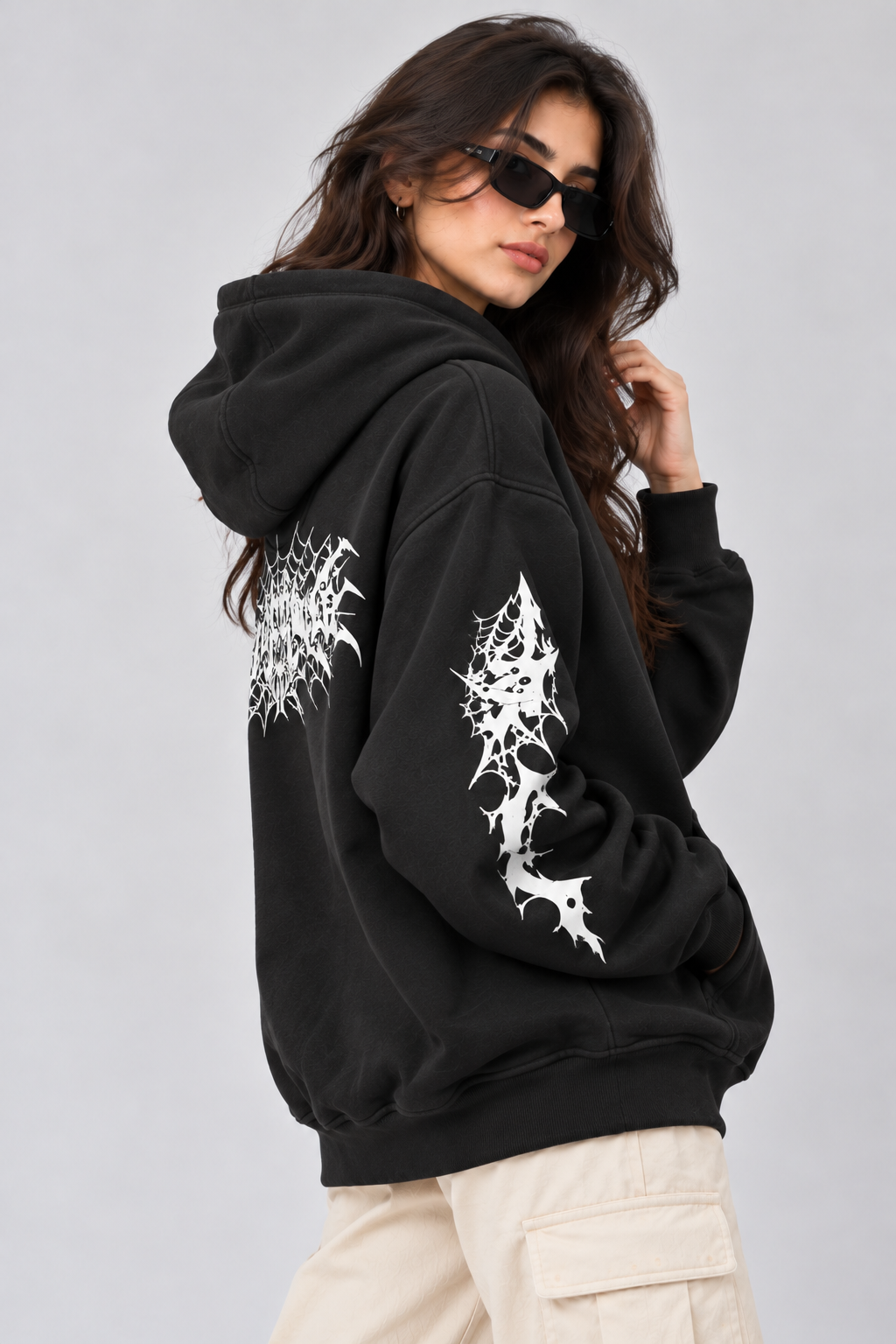 AMOLDO Women's Oversized Fleece Lined Hooded Sweatshirt | 400+ GSM | Black