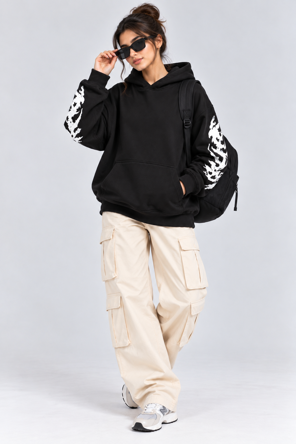 Women's Oversized Hoodie with Graphic Print | 400+GSM | Black