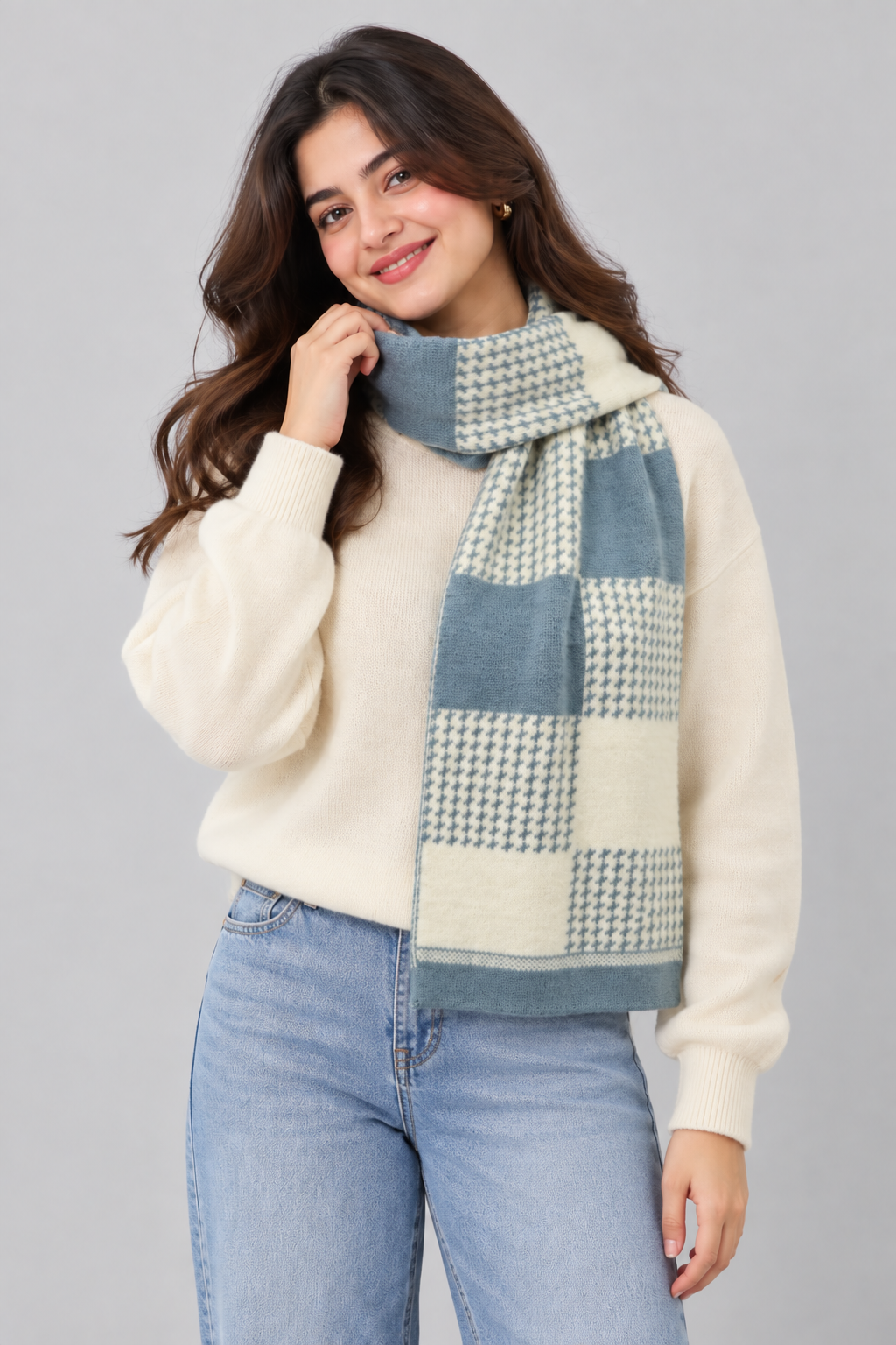 Unisex Winter Muffler Scarf for Men and Women with Checkered Pattern | Blue