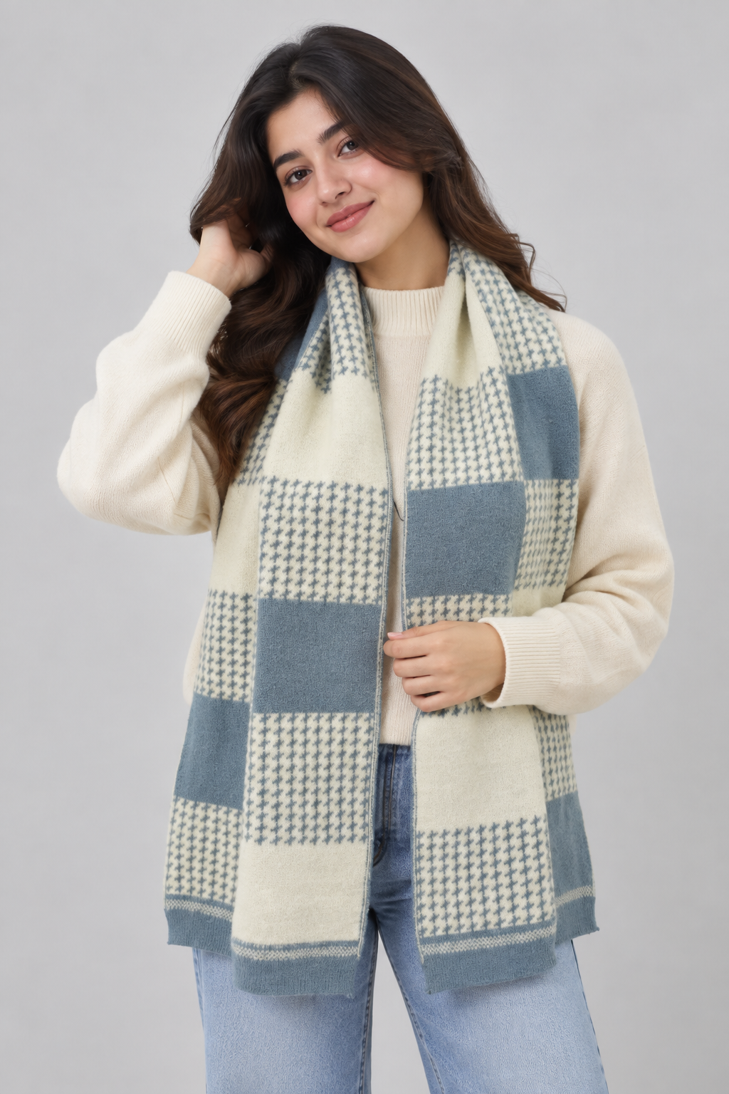 Unisex Winter Muffler Scarf for Men and Women with Checkered Pattern | Blue