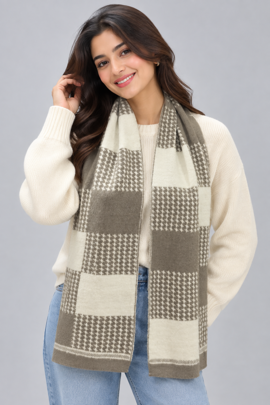 Unisex Winter Muffler Scarf for Men and Women with Checkered Pattern | Dark Grey