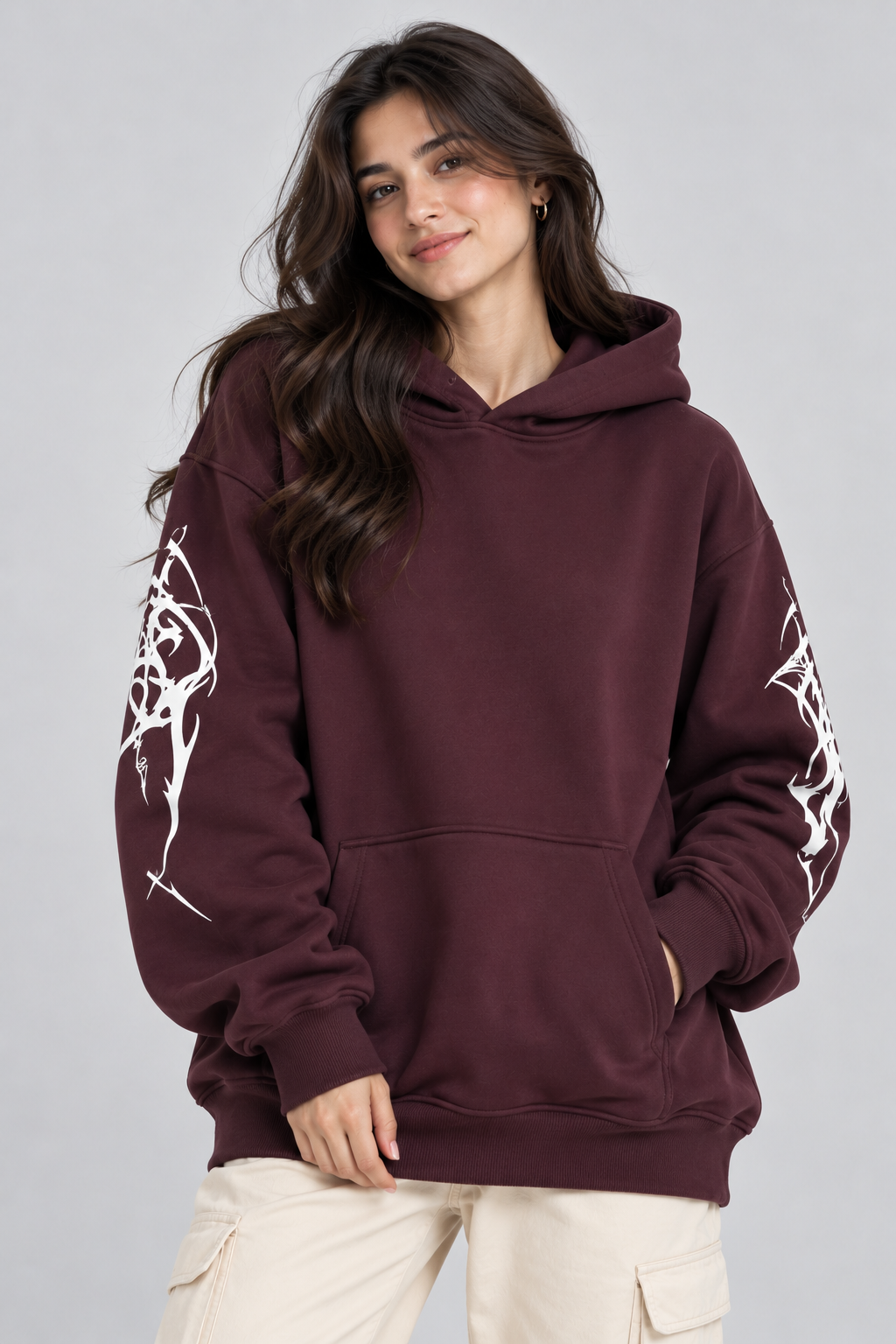 Women's Oversized Hoodie with Graphic Print | 400+GSM | Maroon