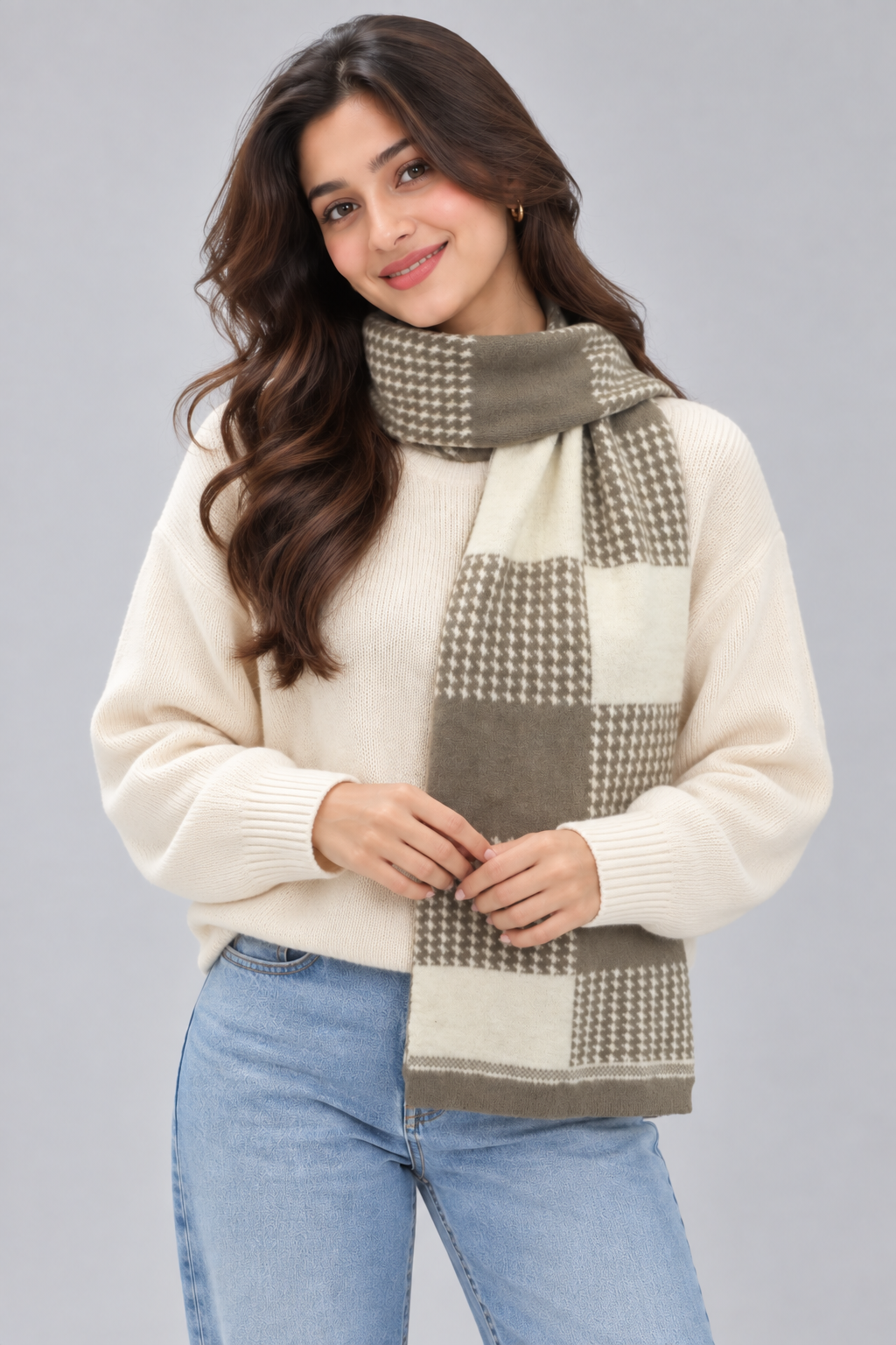 Unisex Winter Muffler Scarf for Men and Women with Checkered Pattern | Dark Grey