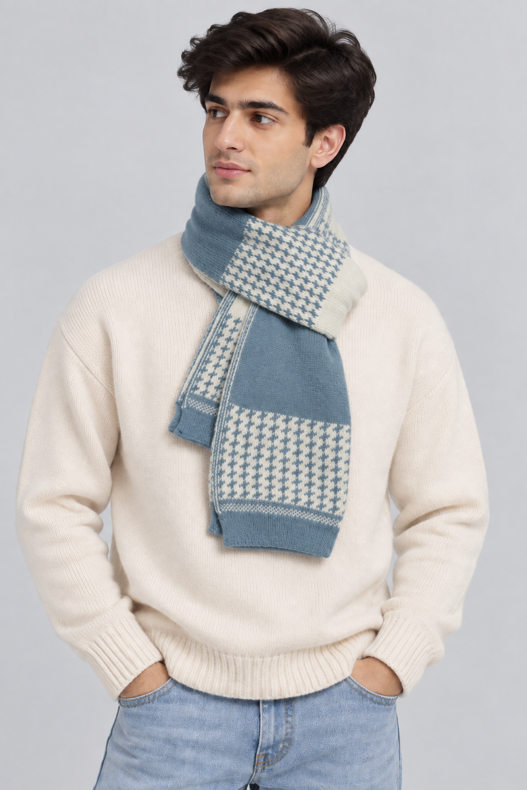 Unisex Winter Muffler Scarf for Men and Women with Checkered Pattern | Blue