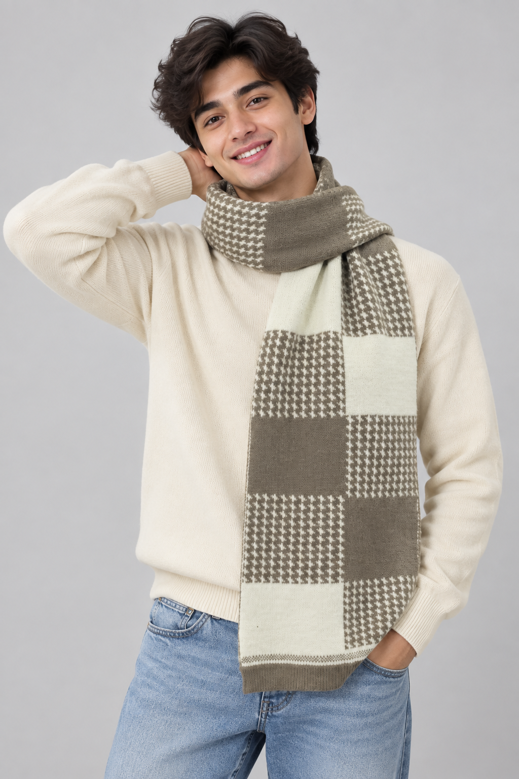 Unisex Winter Muffler Scarf for Men and Women with Checkered Pattern | Dark Grey