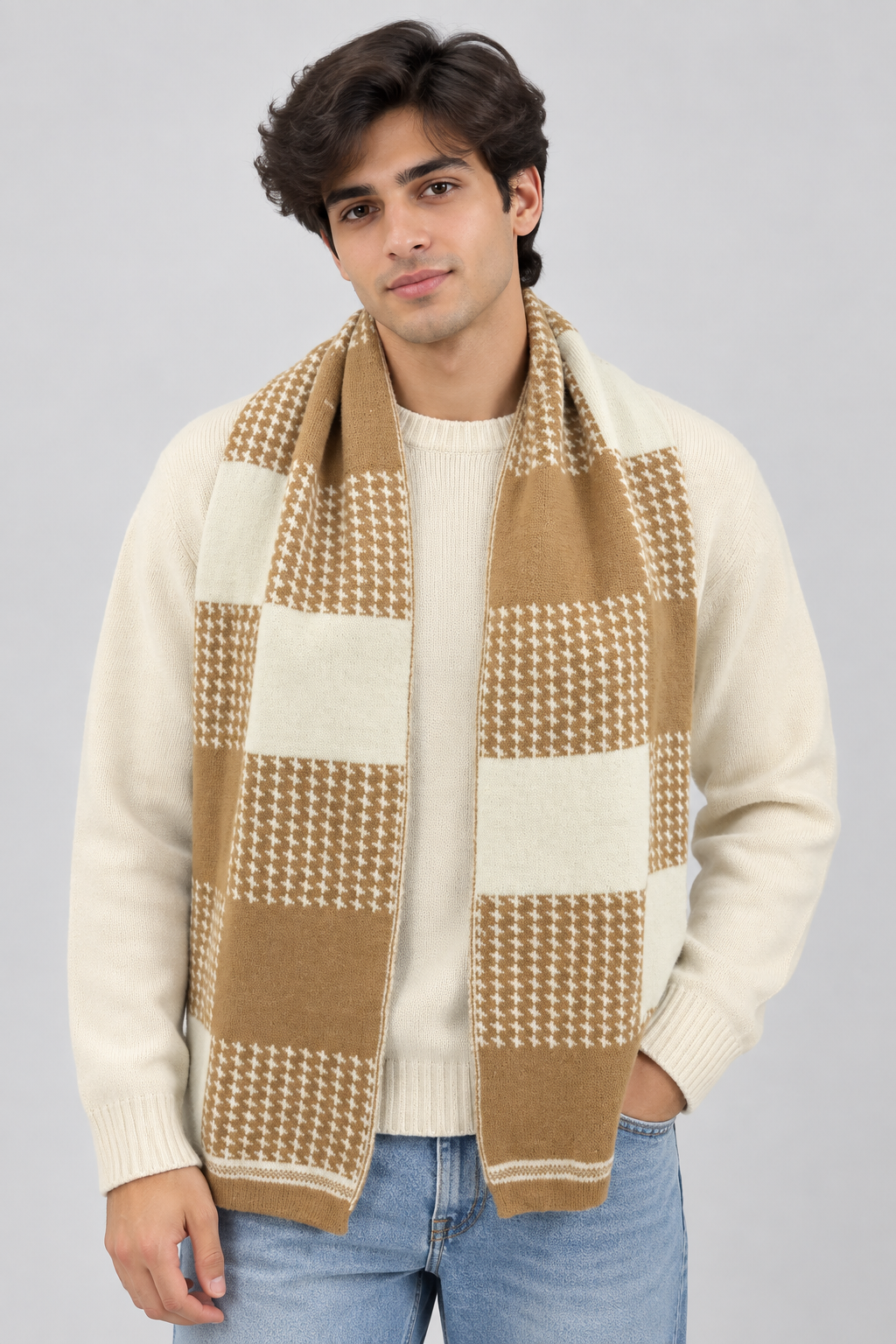Unisex Winter Muffler Scarf for Men and Women with Checkered Pattern | Brown