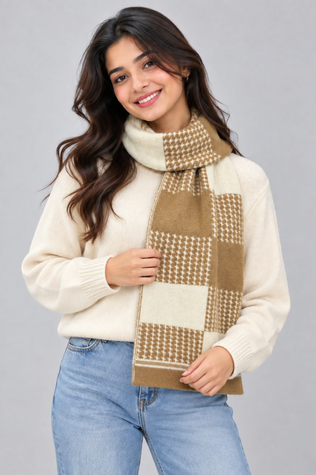 Unisex Winter Muffler Scarf for Men and Women with Checkered Pattern | Brown
