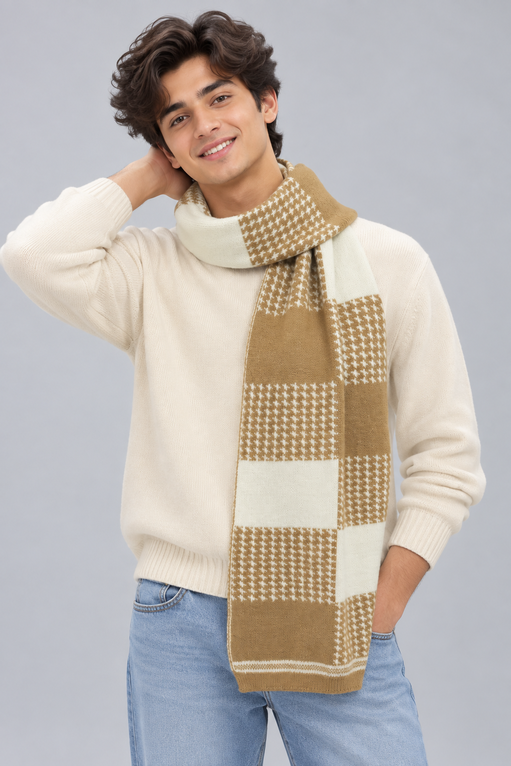 Unisex Winter Muffler Scarf for Men and Women with Checkered Pattern | Brown