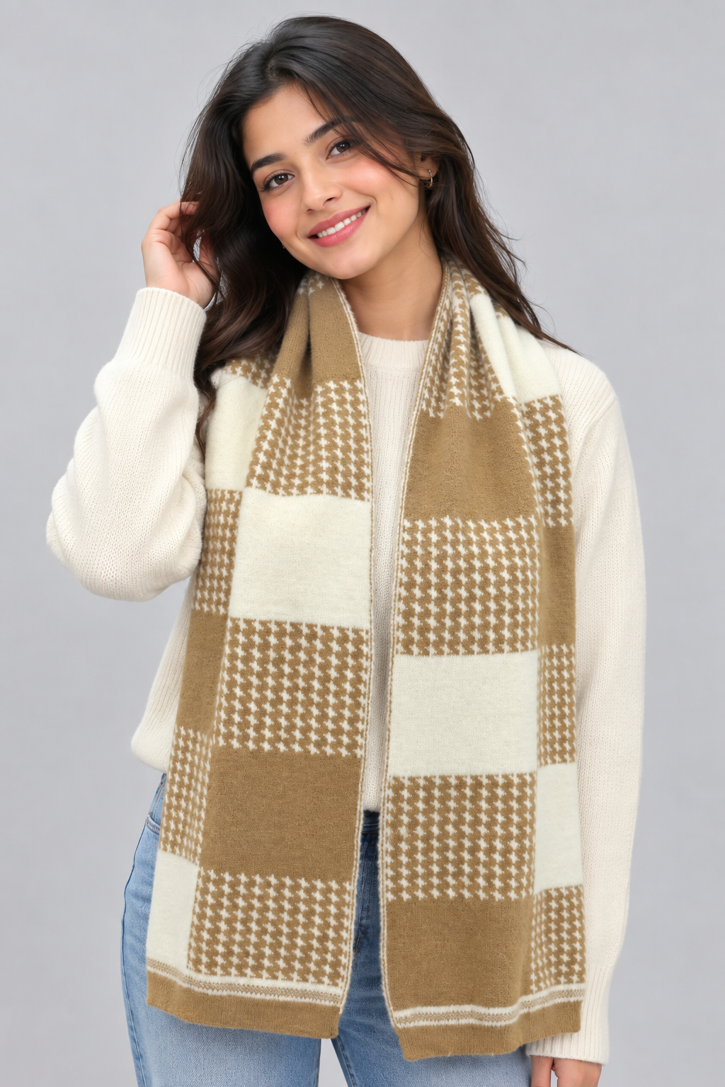 Unisex Winter Muffler Scarf for Men and Women with Checkered Pattern | Brown