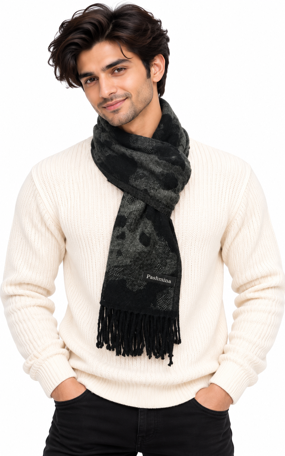 Woolen Winter Muffler - Black | Amoldo