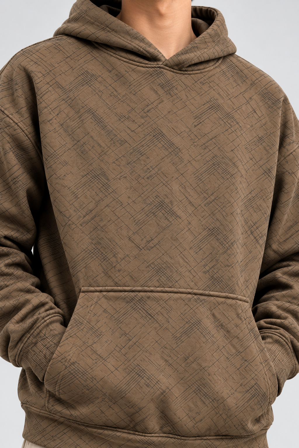 Amoldo Men's Printed Pullover Hooded Sweatshirt | 400+ GSM | Brown