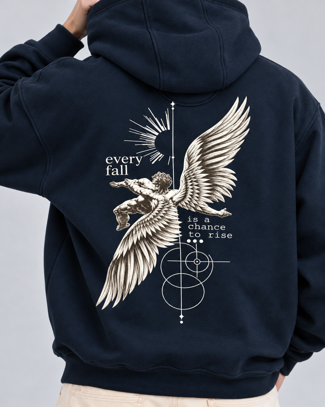 Amoldo Men's Fleece Hoodie with Graphic Print | 400+ GSM Sweatshirt | Navy