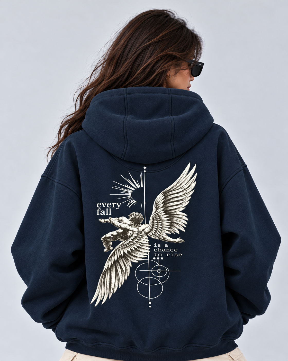 AMOLDO Women's Oversized Fleece Lined Hooded Sweatshirt | 400+ GSM | Navy