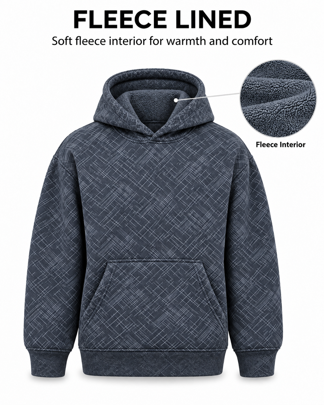 Amoldo Men's Printed Pullover Hooded Sweatshirt | 400+ GSM | Navy