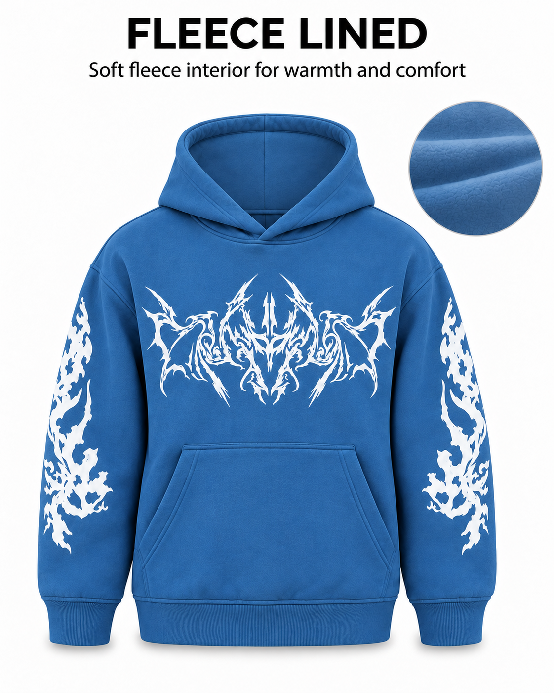 Men's Hooded Sweatshirt with White Graphic Print | 400+ GSM | Blue