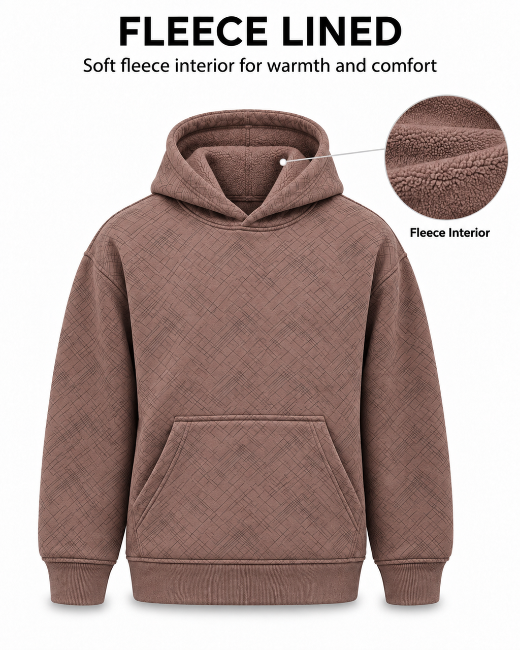 Amoldo Men's Printed Pullover Hooded Sweatshirt | 400+ GSM | Mauve