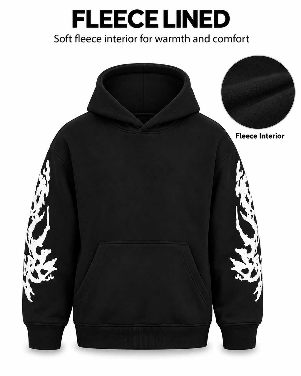 Men's Hooded Sweatshirt with White Graphic Print | 400+ GSM | Black
