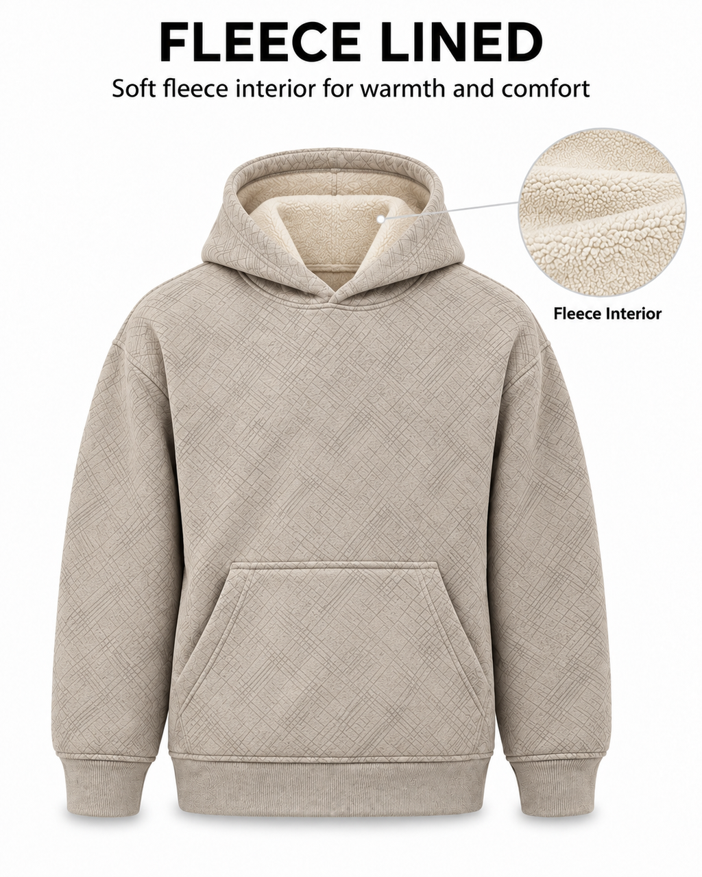 Amoldo Men's Printed Pullover Hooded Sweatshirt | 400+ GSM | Cream