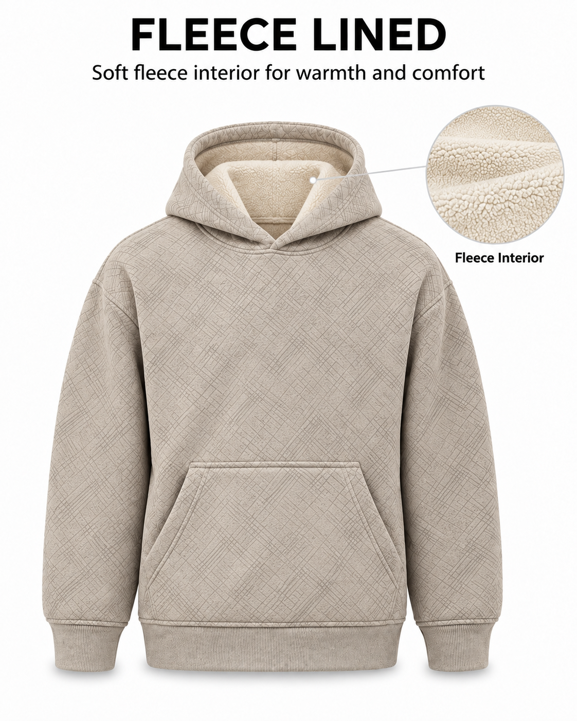 Amoldo Men's Printed Pullover Hooded Sweatshirt | 400+ GSM | Cream