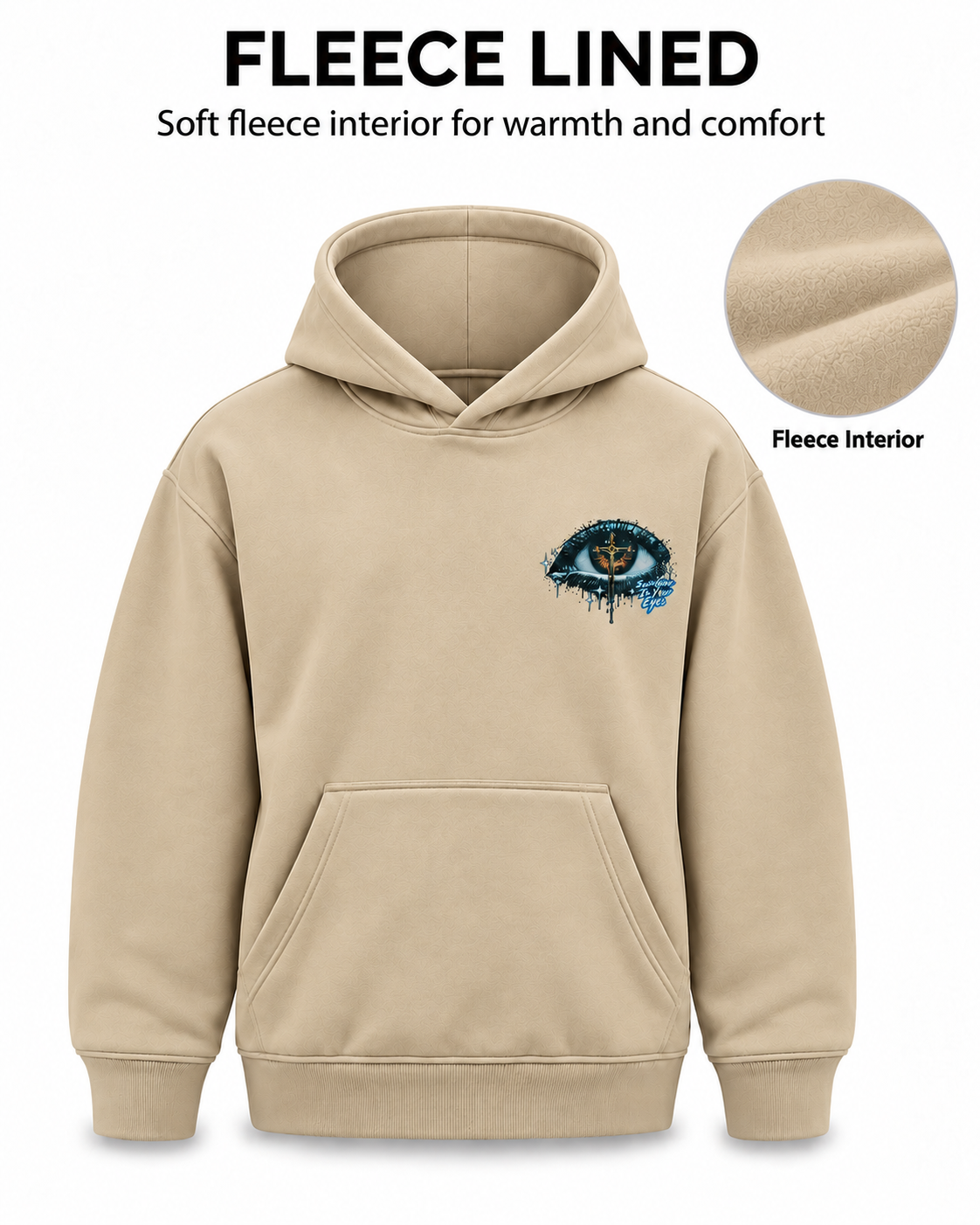 Amoldo Men's Fleece Hoodie with Graphic Print | 400+ GSM Sweatshirt | Beige