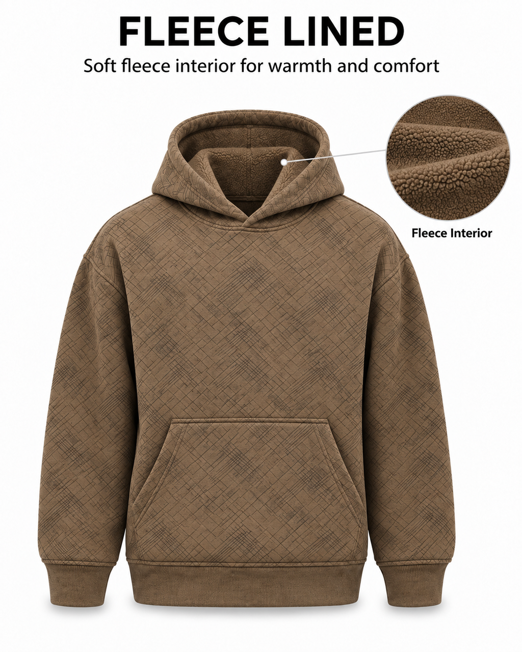 Amoldo Men's Printed Pullover Hooded Sweatshirt | 400+ GSM | Brown