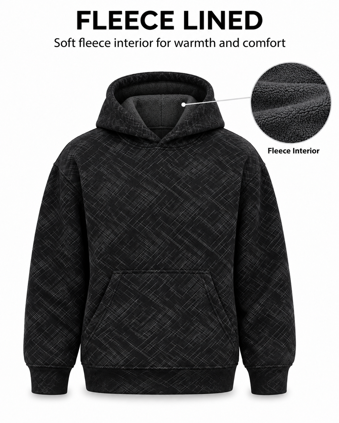 Amoldo Men's Printed Pullover Hooded Sweatshirt | 400+ GSM | Black