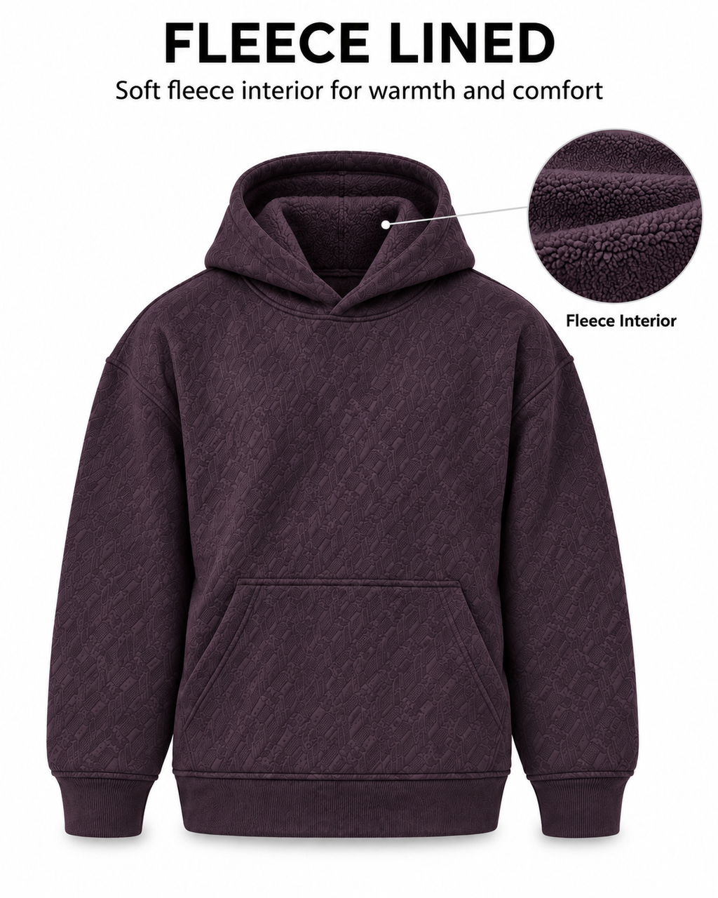 AMOLDO Men's Textured Pullover Hoodie with Kangaroo Pocket | Dark Plum