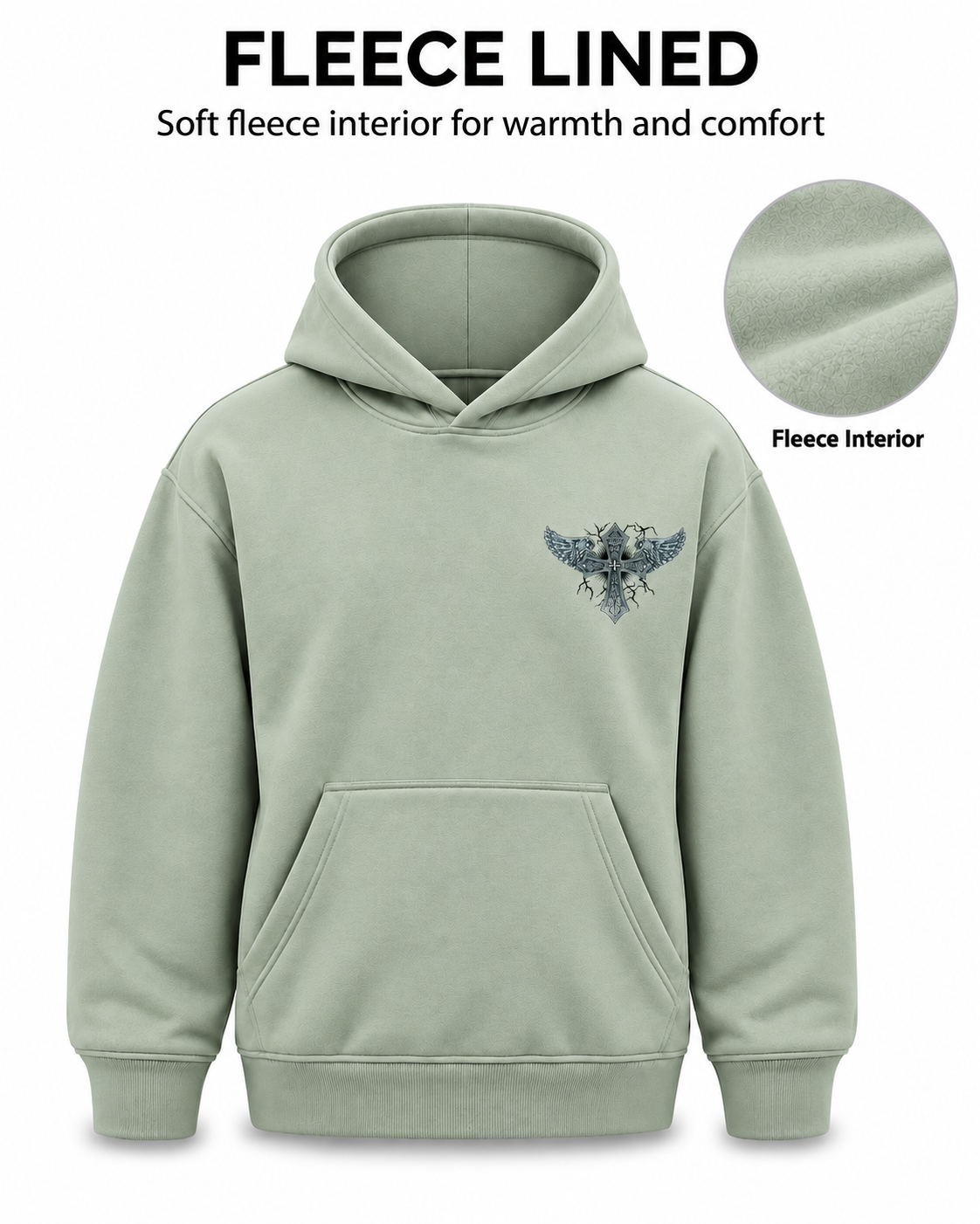 Amoldo Men's Fleece Hoodie with Graphic Print | 400+ GSM Sweatshirt | Sage Green